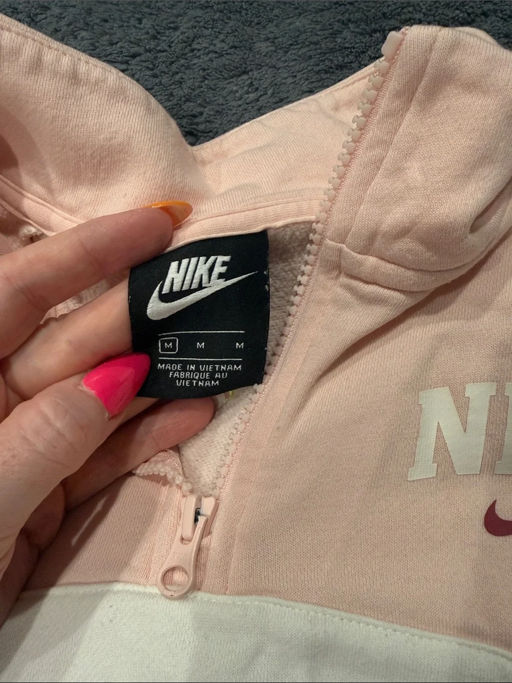 Nike Pink and White Half-Zip Colorblock Pullover
